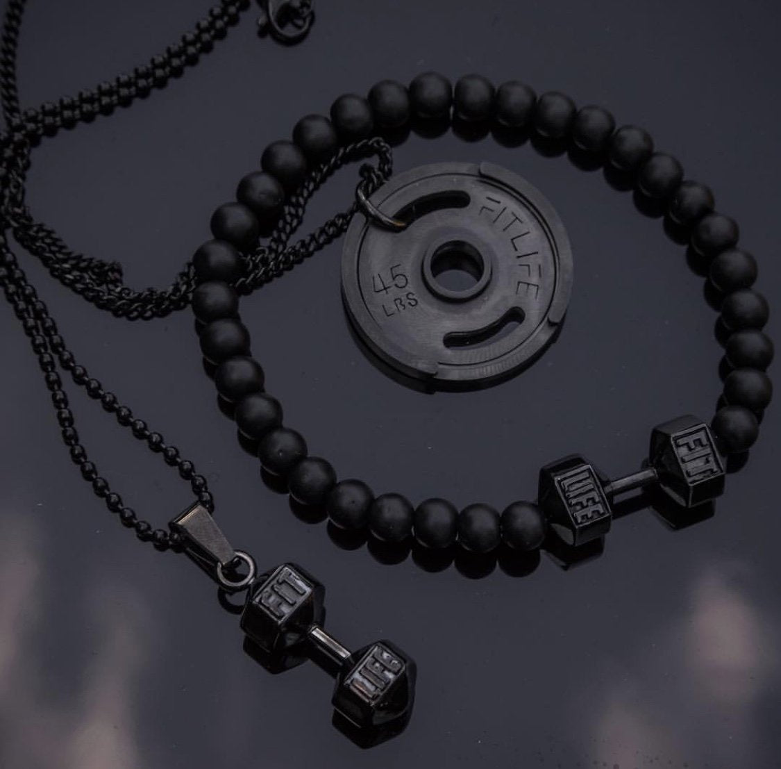 Black Dumbbell Necklace